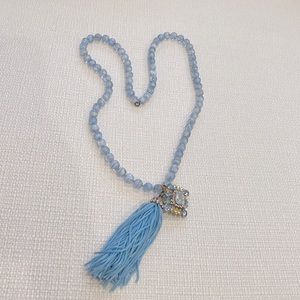 Long Blue Beaded Necklace